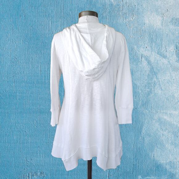 CAITE White Boho Floral Embroidered Zip Front Hoodie Jacket Medium 3/4 Sleeve - Picture 3 of 8